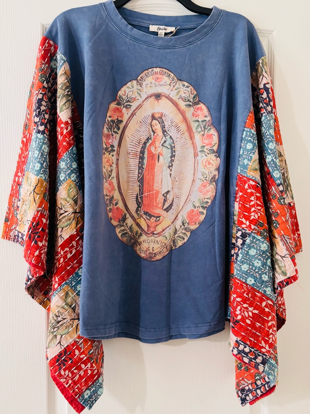 NWT Blue Velvet Our Lady of Guadalupe Kantha Sleeve Top S/M Boho - Picture 2 of 7